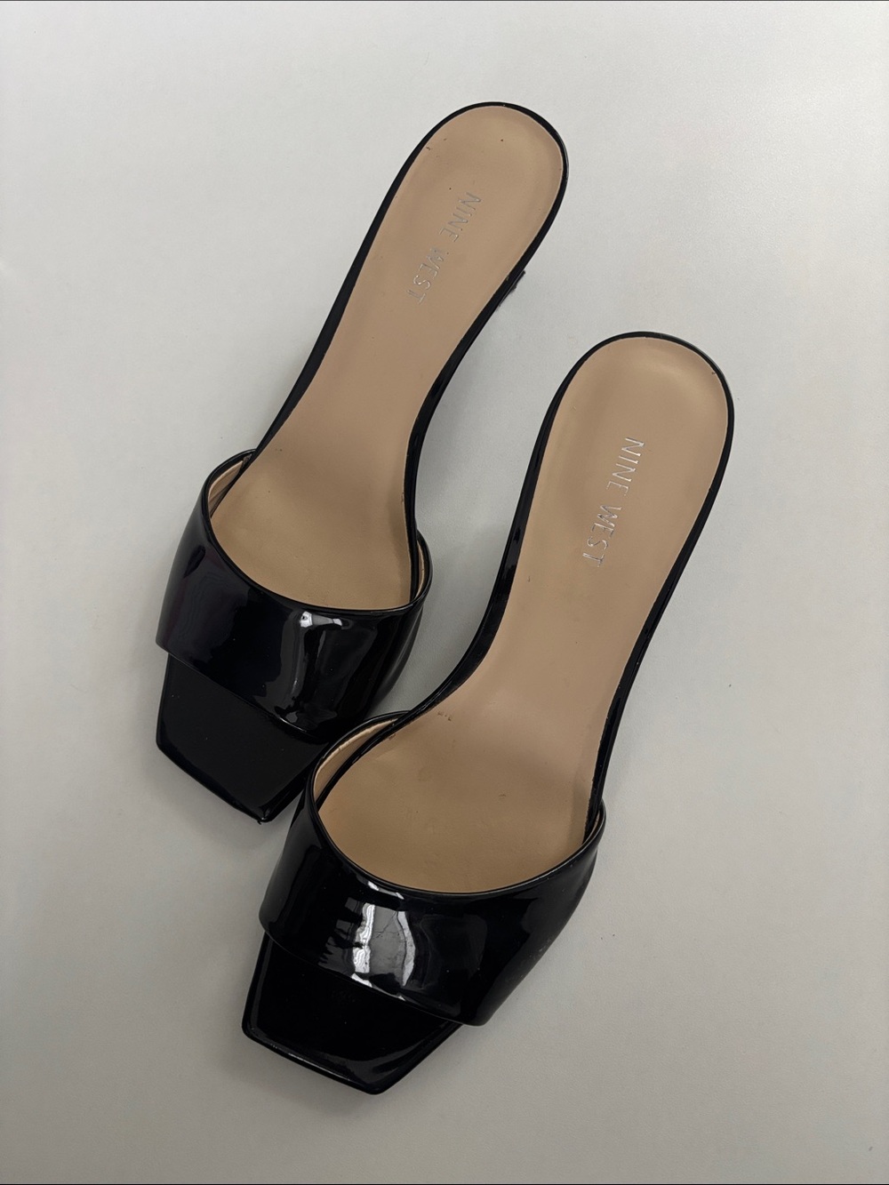 Nine West Black Patent Slide Mules